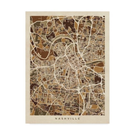Michael Tompsett 'Nashville Tennessee City Map Brown' Canvas Art,24x32